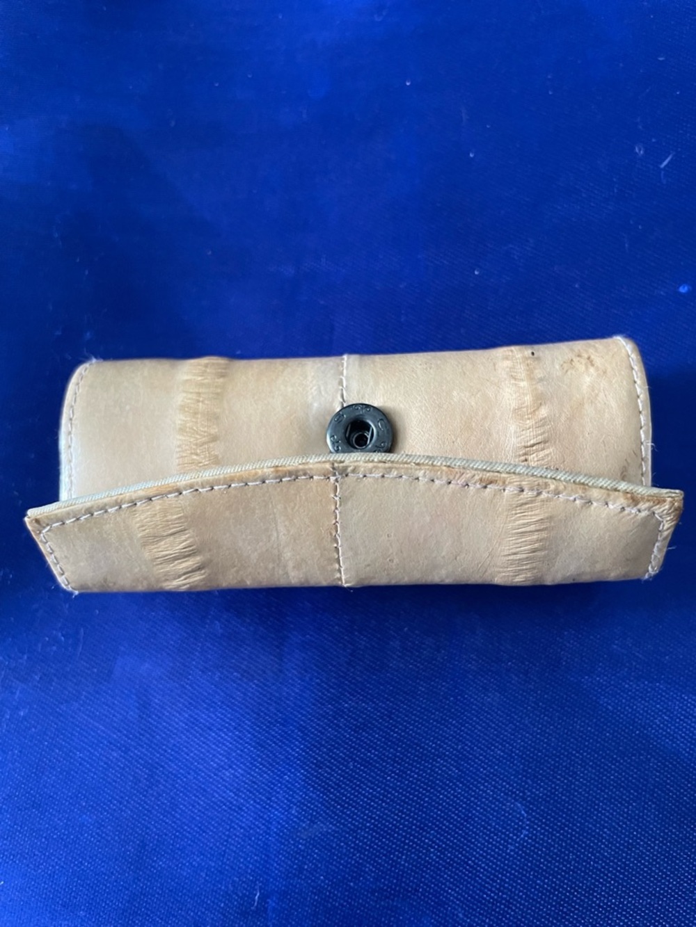 Genuine EEL SKIN Leather Single Lipstick Holder Snap Closure Mirror Case